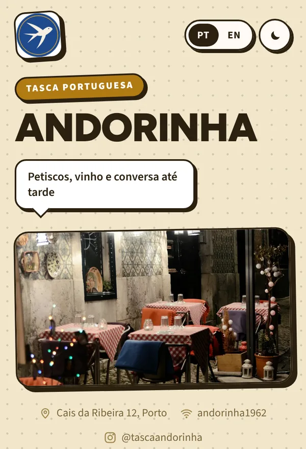 Menu da Tasca Andorinha no estilo Pop, na paleta Açafrão