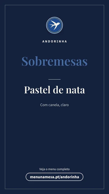 Imagem para as histórias do Instagram da Tasca Andorinha, desenho Só letras, com o prato Pastel de nata e o endereço do menu