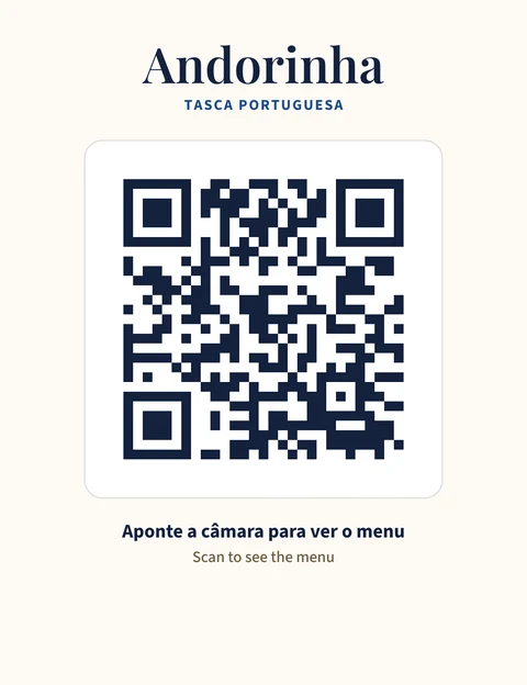 QR code clássico da Tasca Andorinha, com o nome e o QR em azul-escuro sobre fundo claro