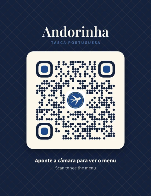 QR code da Tasca Andorinha com as cores da casa e o logótipo ao centro