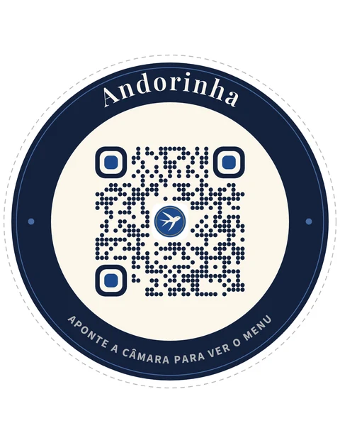 Selo redondo da Tasca Andorinha, com o nome à volta e o QR code com o logótipo ao centro